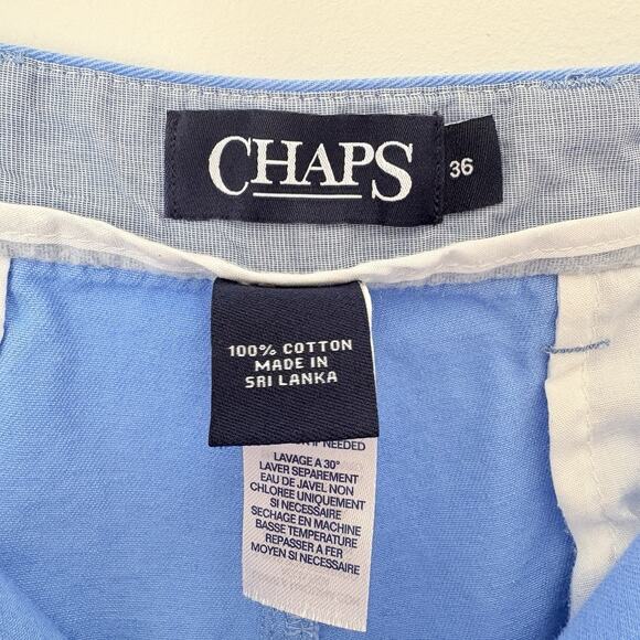 CHAPS Chino Shorts Size 36 | 100% Cotton Blue Flat Front Classic Preppy Coastal - Picture 2 of 5